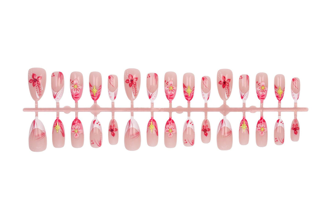 Artificial Nail Set with Floral Designs and 3D Decorations Stornfield