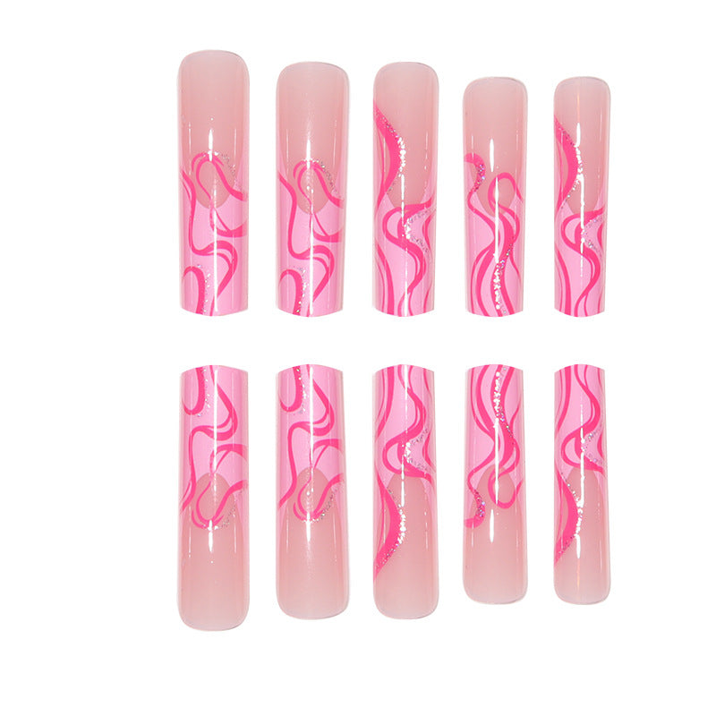 Long Stiletto Press-On Nail Extensions with Abstract Wave Design Stornfield