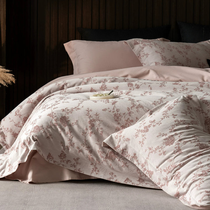 Luxury Cotton Sateen Reversible Duvet Cover Set with Scrolled Jacquard Print and Tailored Hem