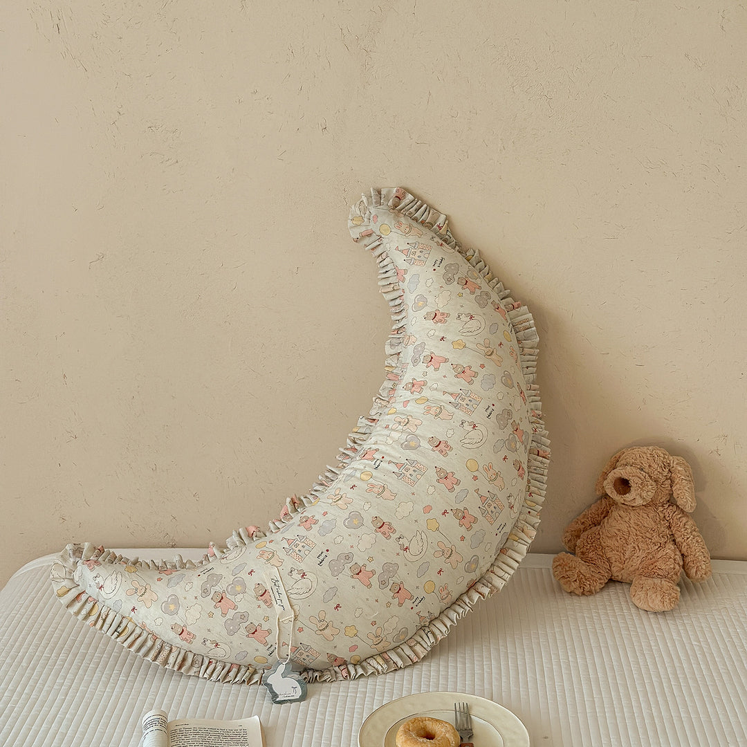 Ergonomic Cotton Maternity Nursing Support Pillow with Ruffled Cover and Bunny Print