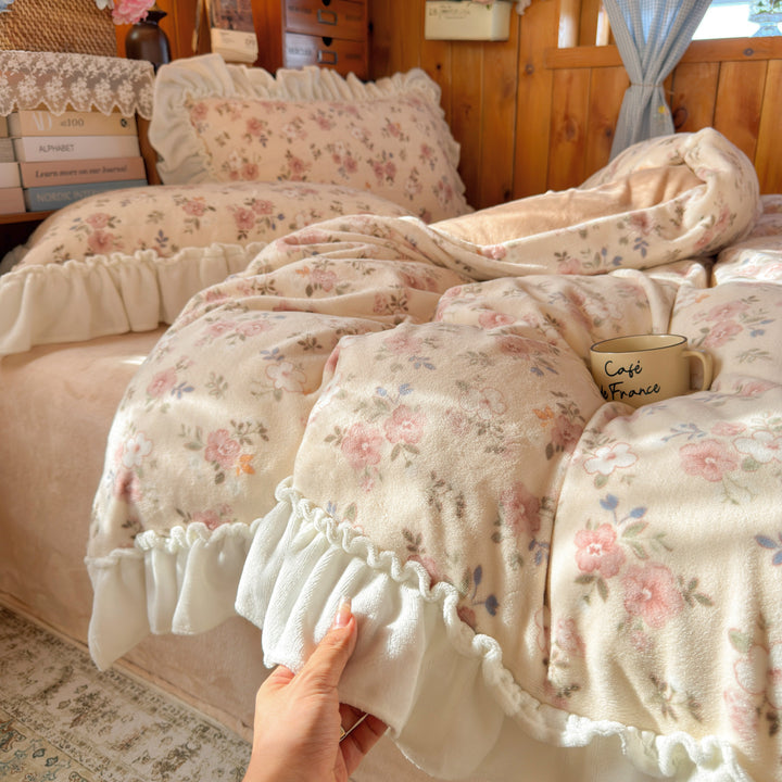 Plush Floral Sherpa Throw Blanket