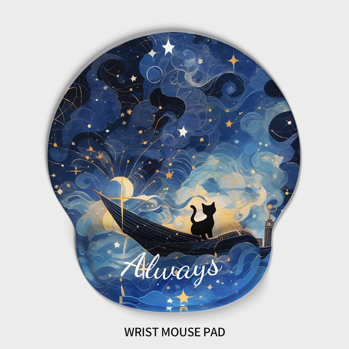 Artistic Cat-Themed Wrist Support Mouse Pad