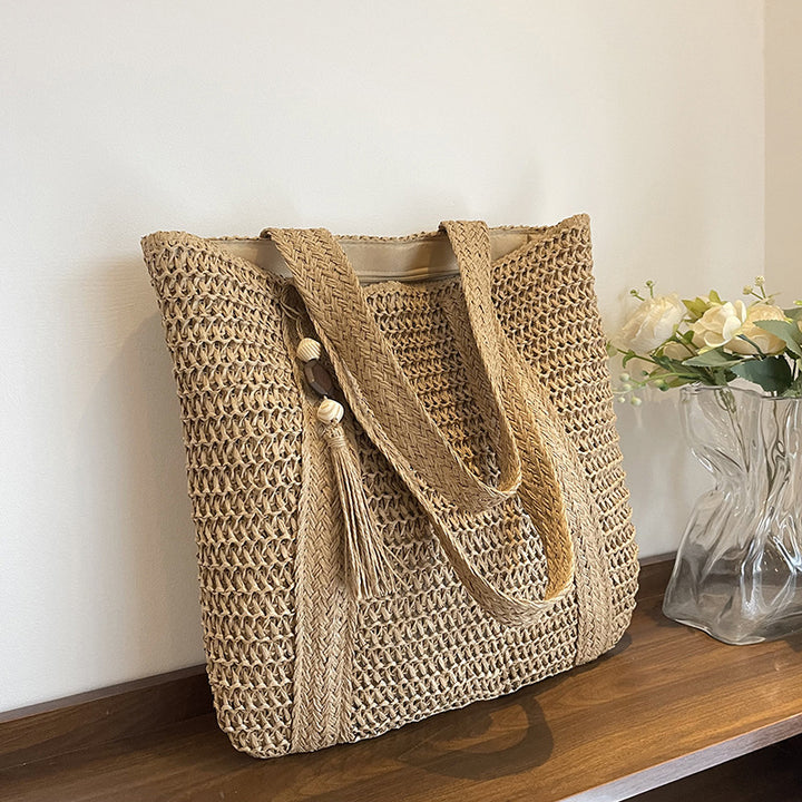 Handwoven Straw Beach Tote Bag