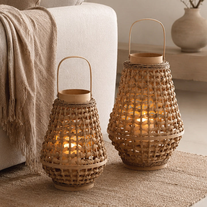 Elegant lantern made of braided rattan Stornfield