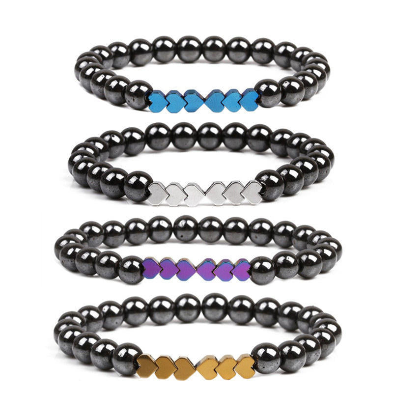 Natural Stone Beaded Bracelet with Heart Accents Stornfield