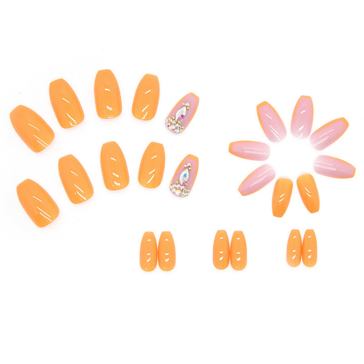 Acrylic nail set with trendy neon colors and rhinestone accents Stornfield