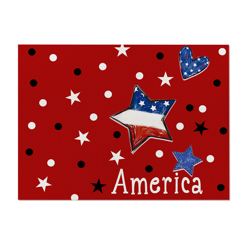 Patriotic Cotton-Linen Table Placemat with Americana Star Print