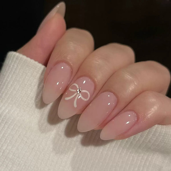 Acrylic nail set with elegant bow decorations Stornfield