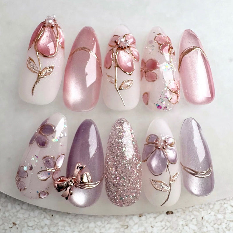 Decorative Floral-Embellished Press-On Nail Set Stornfield