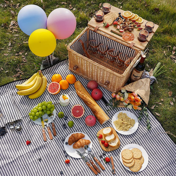 Ladies picnic basket with integrated dinnerware set andStylish folding table Stornfield