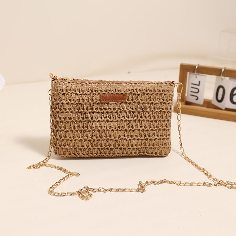 Handcrafted Shoulder Bag Made of Durable Straw Material with Gold Chain Stornfield