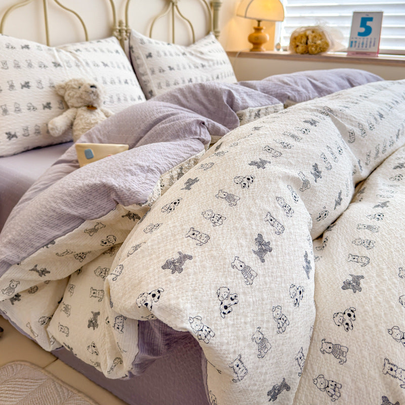 Children's Playful Cartoon Animal Print Bedding Set