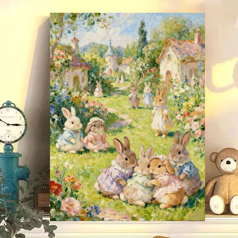 Whimsical Rabbit Scene Canvas Art Print Stornfield