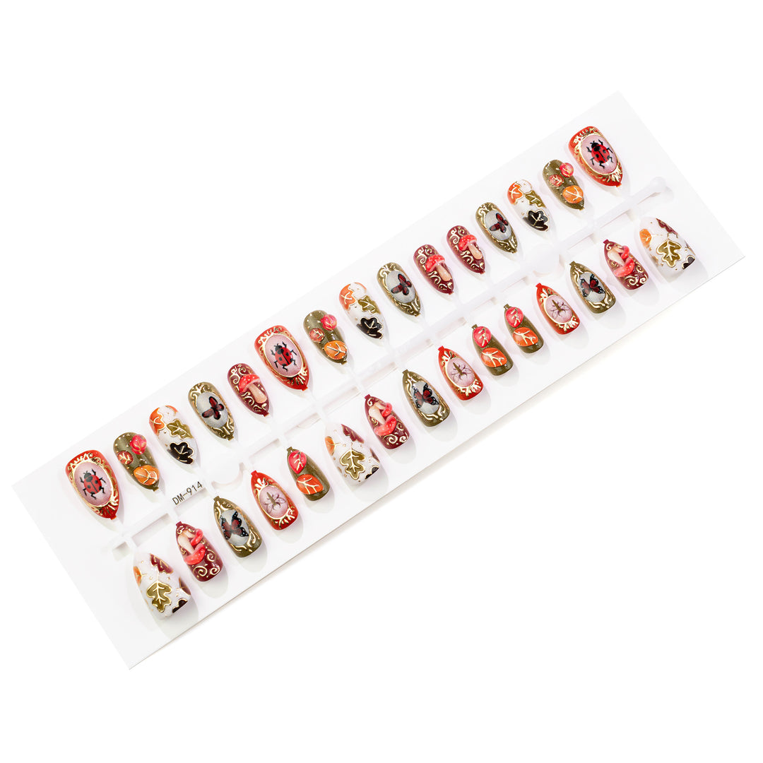 Artistic Fall-Themed Press-On Nail Art Set Stornfield