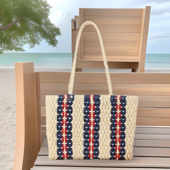 Tote bag made of naturally woven material with geometric pattern Stornfield
