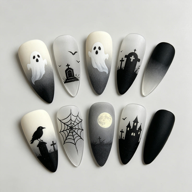 Halloween artificial nail set with spooky ghost and spider designs Stornfield