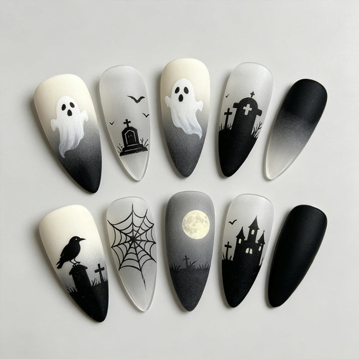 Halloween artificial nail set with spooky ghost and spider designs Stornfield