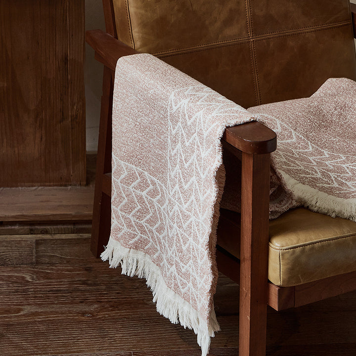 Reversible Textured Jacquard Throw Blanket with Fringed Edges