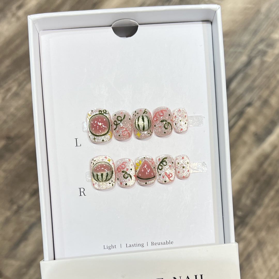 Artistic Press-On Nail Art Set with Watermelon Theme Stornfield