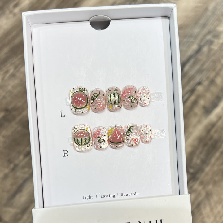 Artistic Press-On Nail Art Set with Watermelon Theme Stornfield