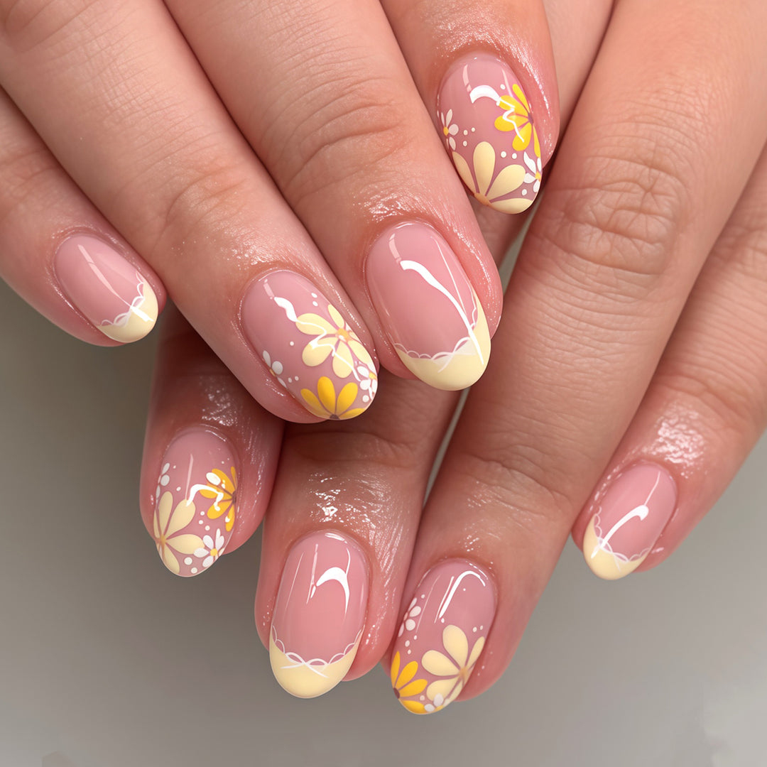 Elegant Floral French Tip Press-On Nails Stornfield