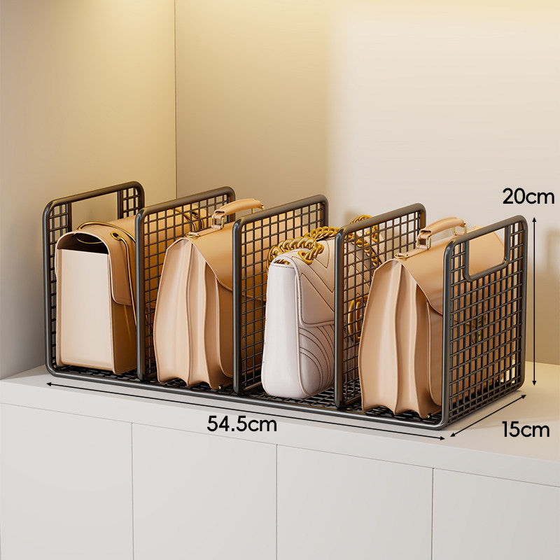 Metal Grid Handbag and Purse Organizer Rack with Vertical Dividers