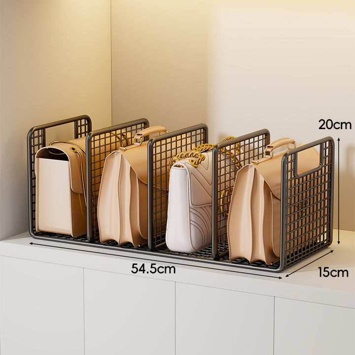 Metal Grid Handbag and Purse Organizer Rack with Vertical Dividers