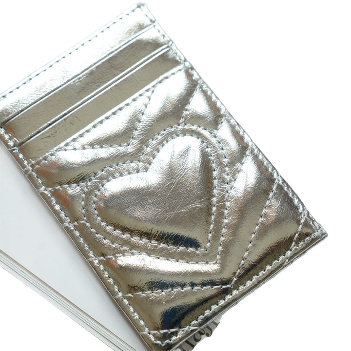 Metallic Heart-Embellished Card Holder