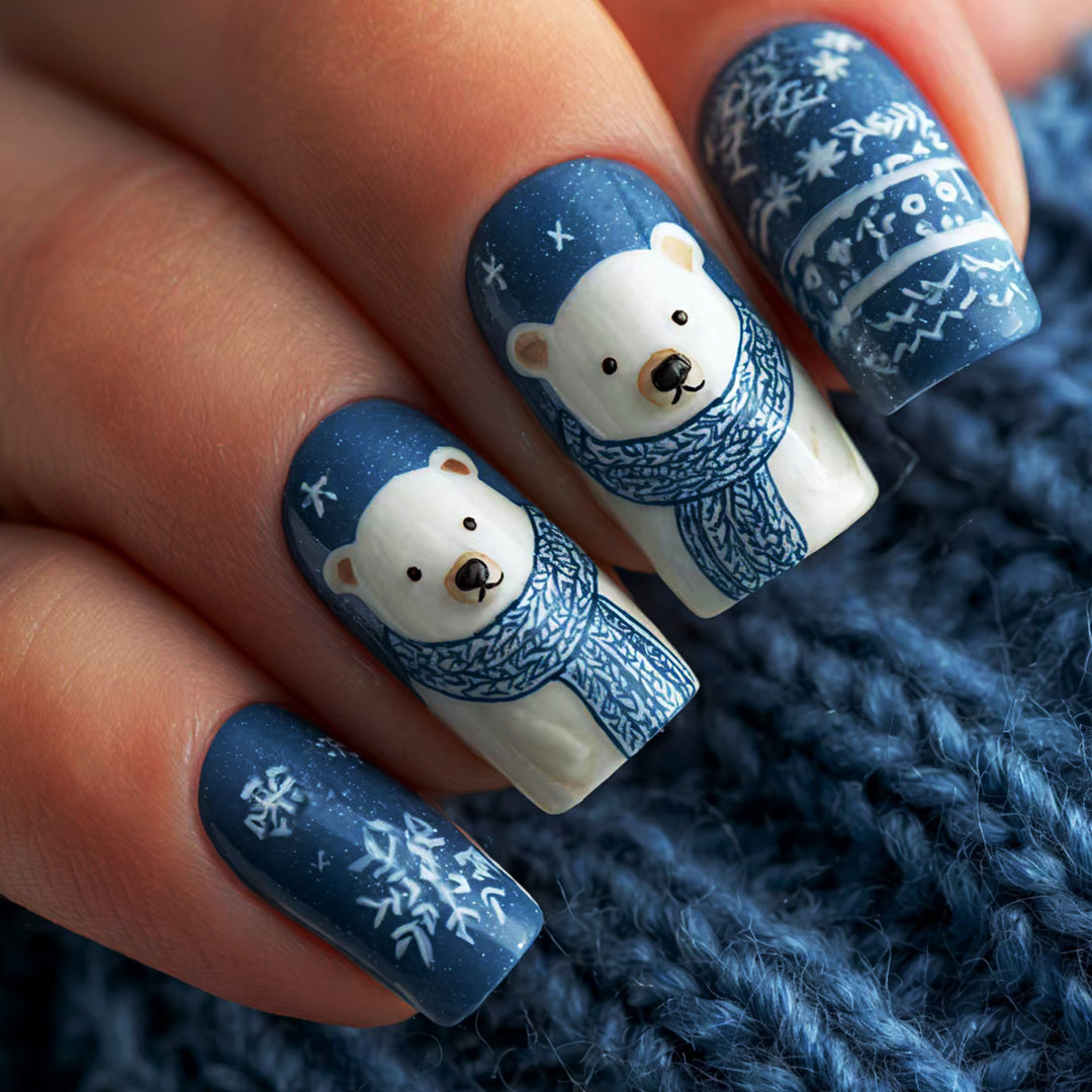 Winter art nails with bear and snowflake design Stornfield