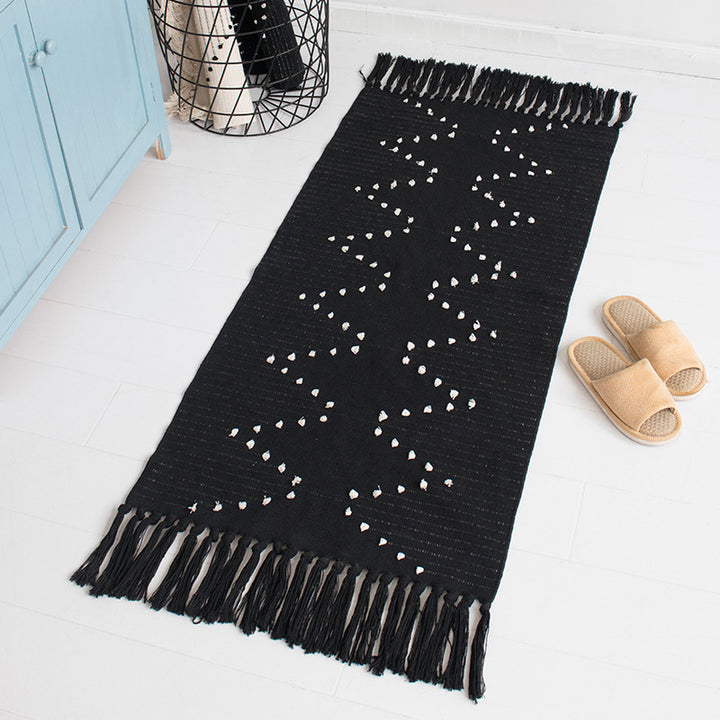 Woven runner rug with fringes and graphic polka dot pattern Stornfield