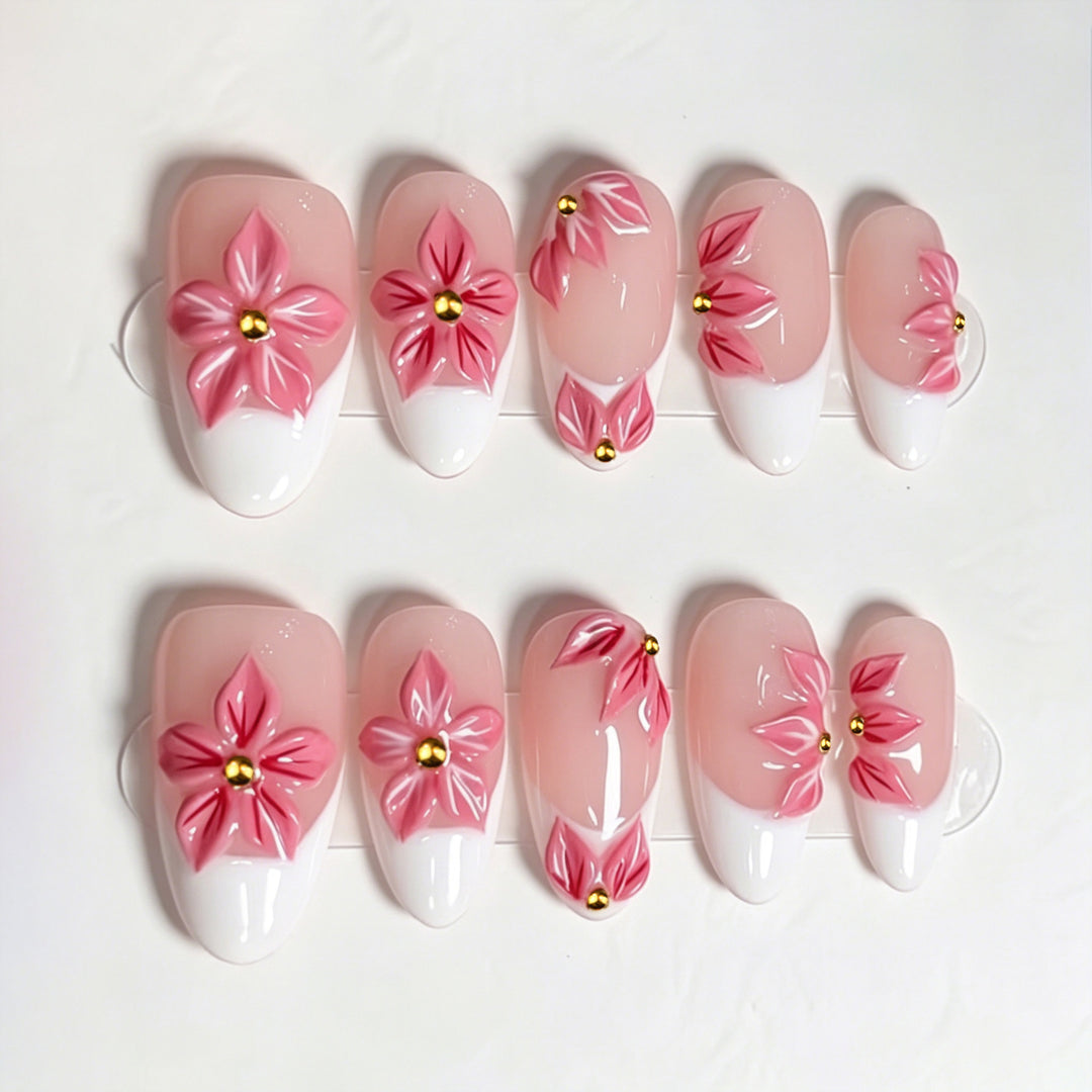 Floral Embellished Press-On Nail Art Set