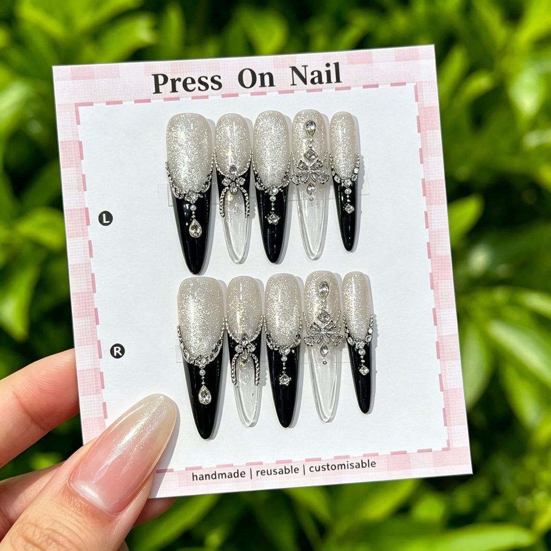 Elegant Reusable Press-On Nail Art Set with Floral Accents