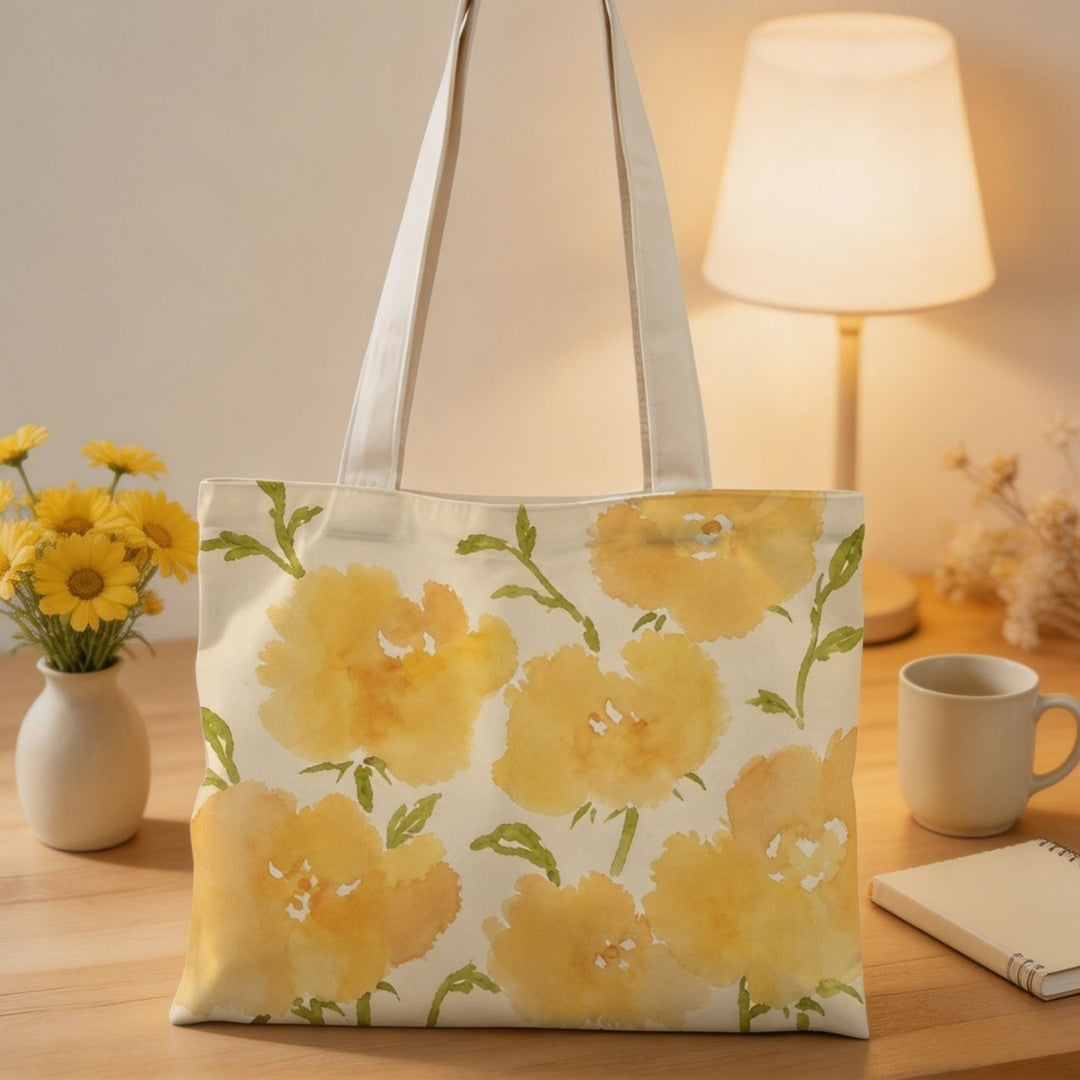 Floral Print Canvas Tote Bag
