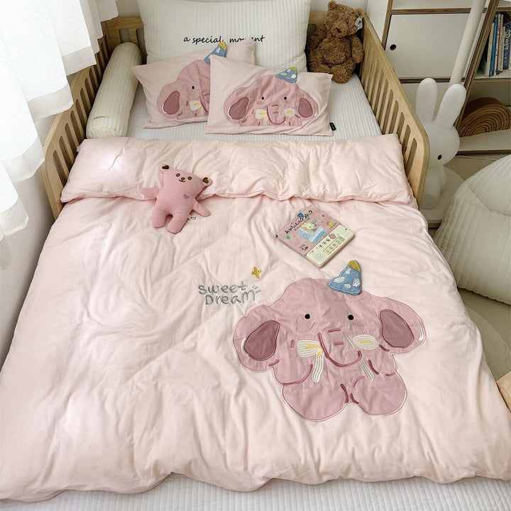 Kids Appliqué Puppy Cotton Sateen Duvet Cover with Quilted Puppy Face Pillow Shams