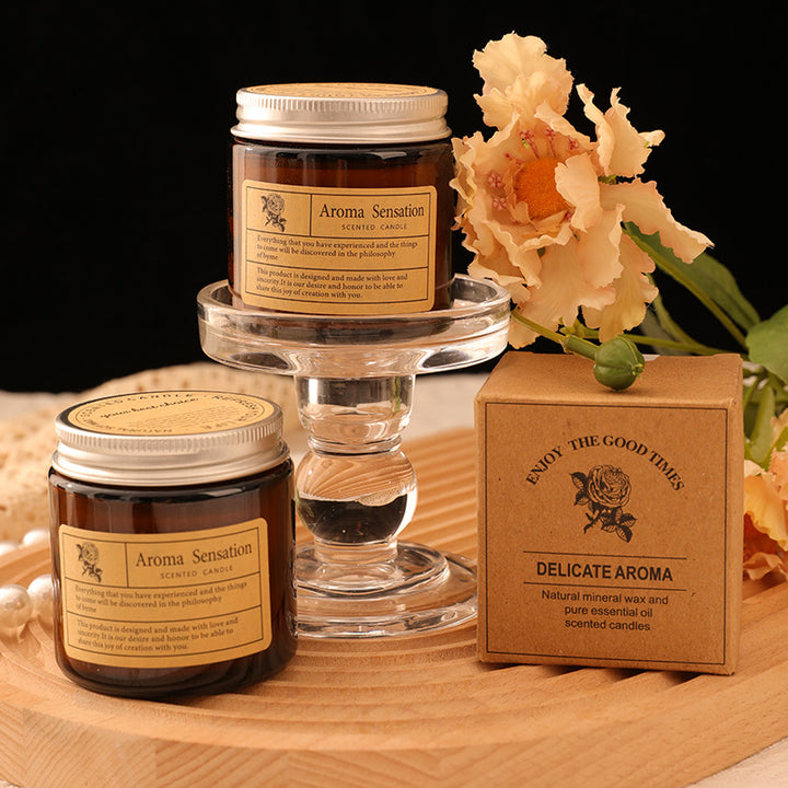 Aromatherapy Scented Soy Glass Jar Candle with Cotton Wick and Vintage Label