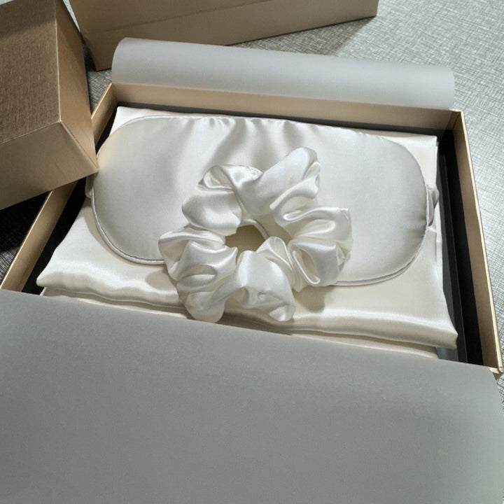 luxurious silk satin sleep mask and hair tie set for sensitive skin