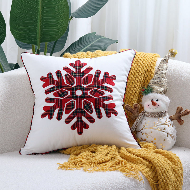 Holiday Plaid Snowflake Appliqué Throw Pillow