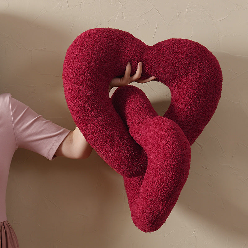 Double twisted heart cuddle pillow with bouclé plush cover Stornfield