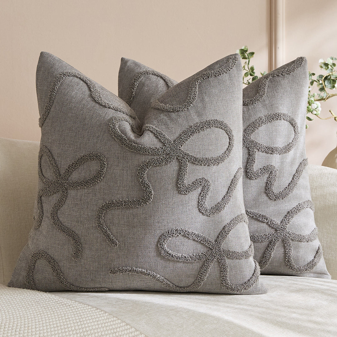 Square Textured Loop-Appliqué Linen-Blend Accent Pillow Cover