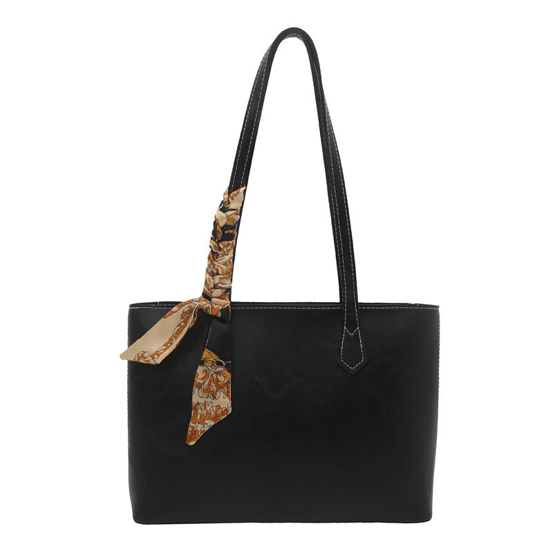 Stylish Structured Tote Handbag with Decorative Scarf