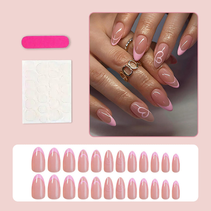 Acrylic Nail Set with Elegant French Tip and Romantic Accents Stornfield