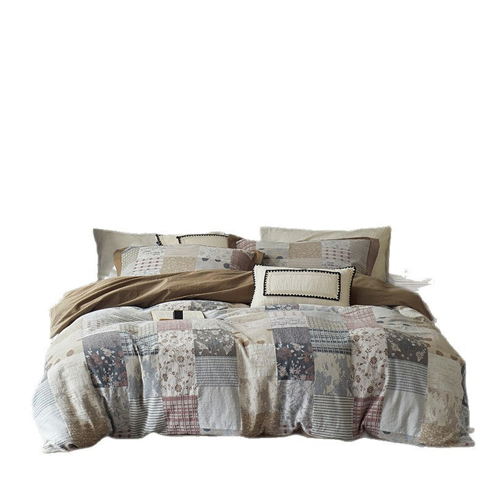 Reversible Cotton Sateen Duvet Cover Set with Patchwork Accent Pillowcases
