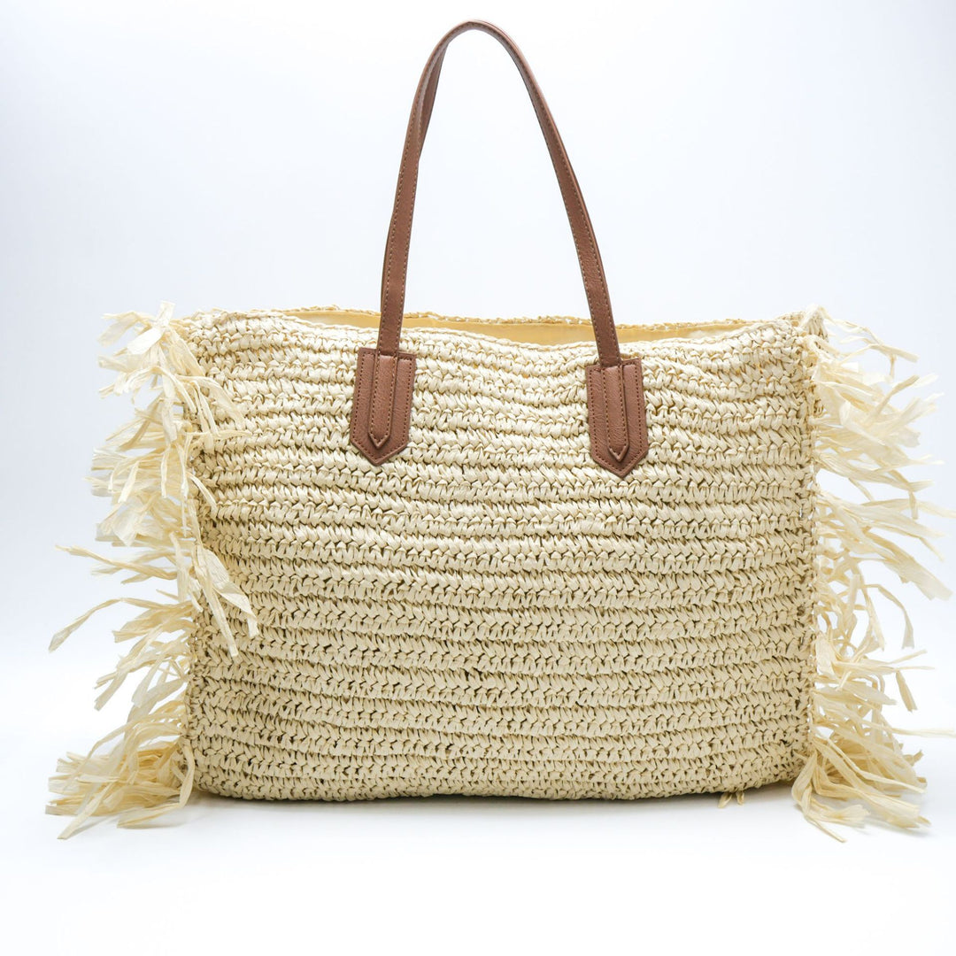 Beach bag with fringed design and sturdy leather handles Stornfield