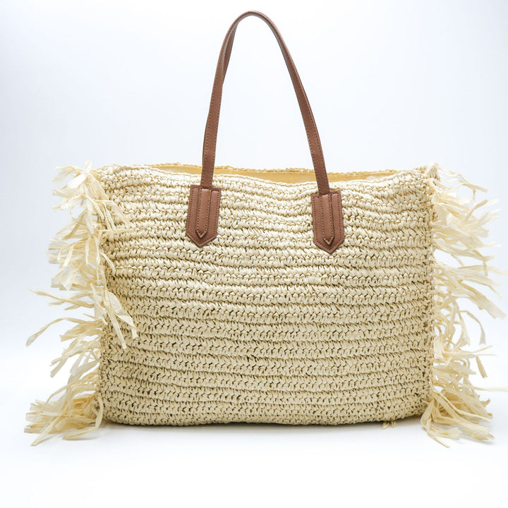Beach bag with fringed design and sturdy leather handles Stornfield