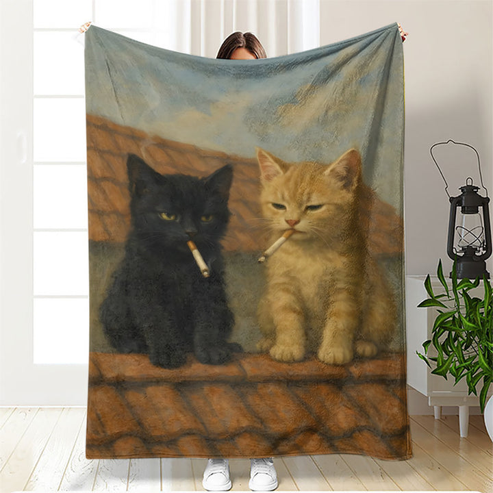 Artistic Cat-Themed Fleece Blanket