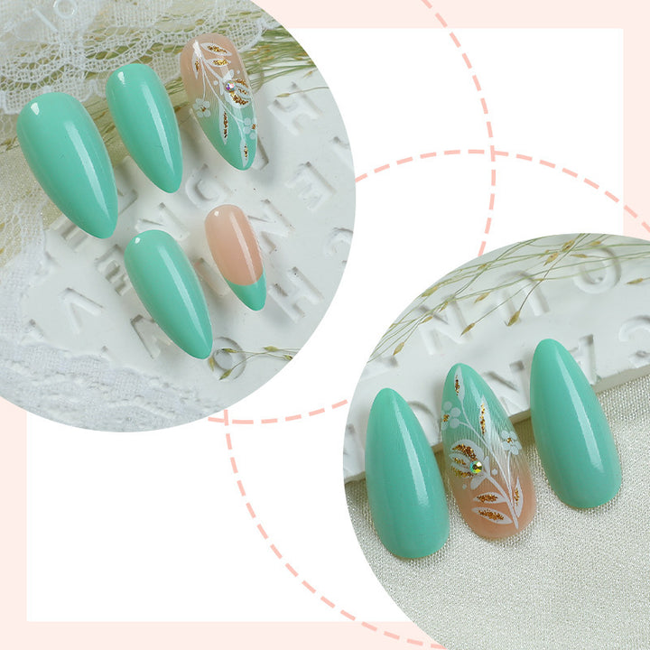 Artificial nail set with floral embellishments and elegant shape Stornfield