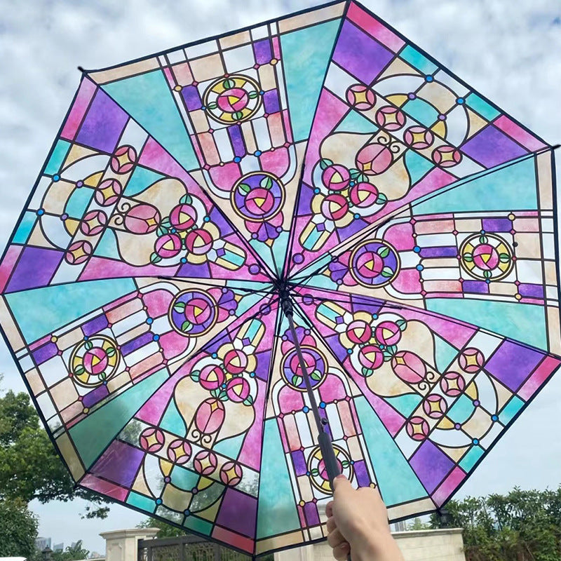 Women Folding Umbrella with Artistic Glass Window Design Stornfield
