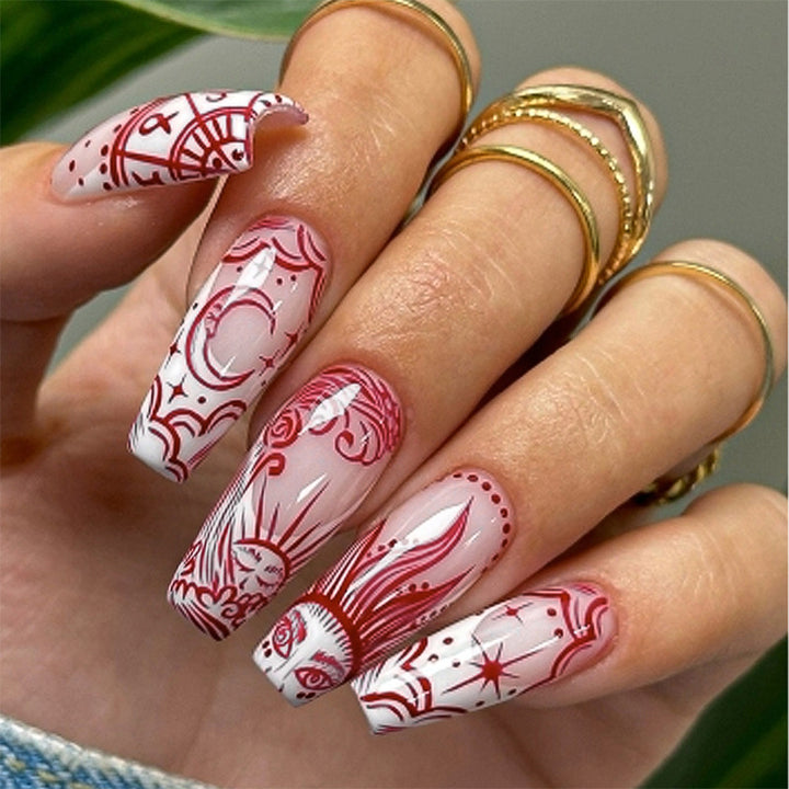 Artistic Press-On Nail Set with Unique Star and Graphic Patterns Stornfield