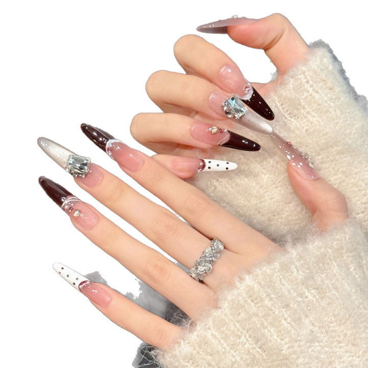 Glamorous Stiletto Press-On Nails Set with Crystal Accents