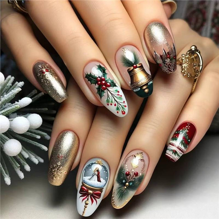 Festive Holiday-Themed Press-On Nail Art Set Stornfield